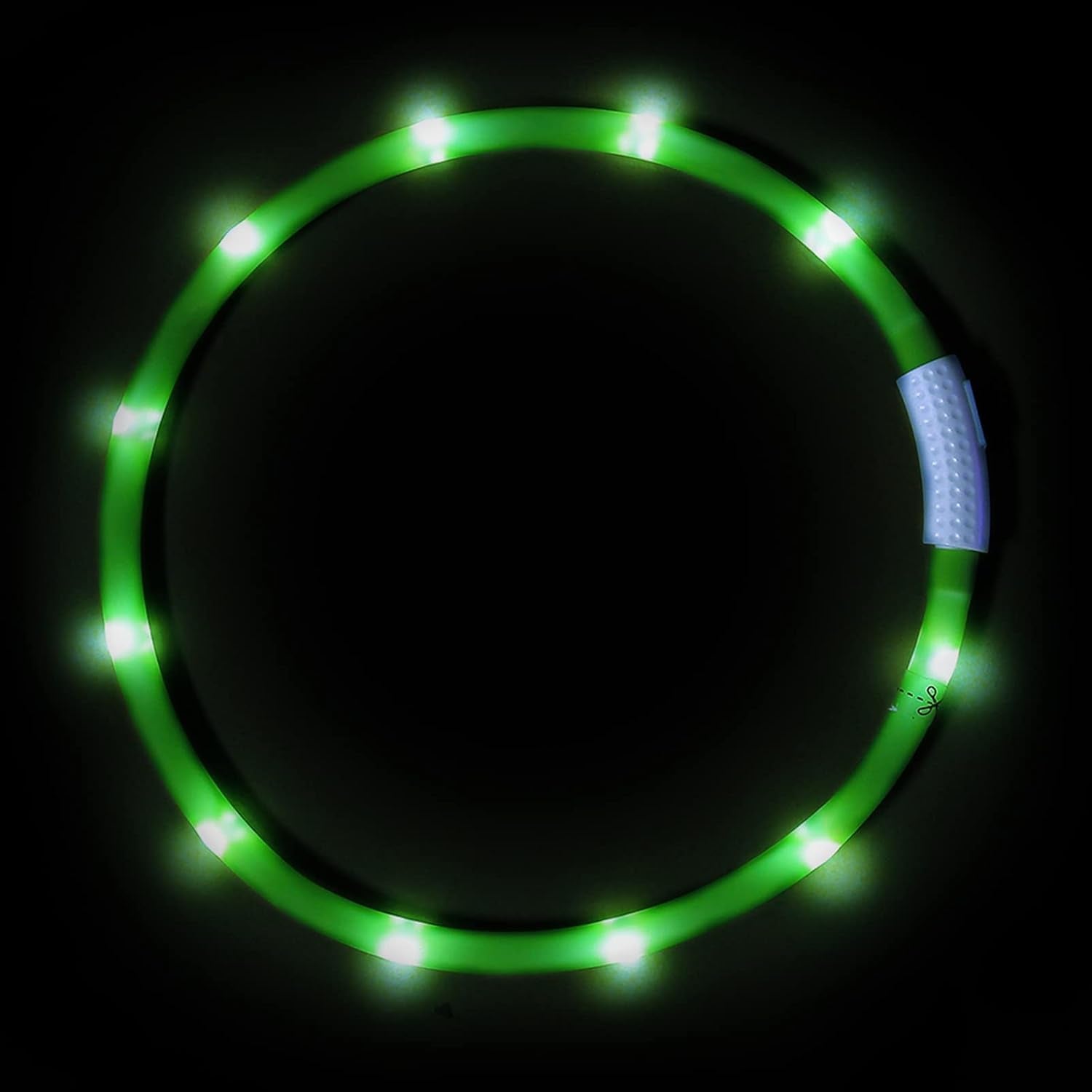 USB Rechargeable LED Dog Necklace - Glow in the Dark Silicone Dog Collar Light (Green)